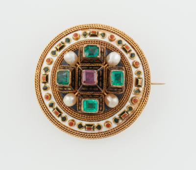 Smaragd Rubin Brosche - Exquisite jewellery