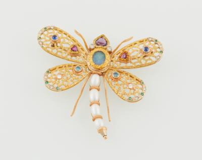 Kulturperlen Farbstein Brosche Libelle - Exkluzivní šperky