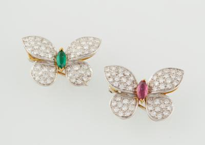 2 Diamant Farbstein Broschen Schmetterlinge - Exquisite jewels