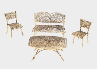 Miniatur Sitzgarnitur mit Tisch in Filigranarbeit - Exquisite jewels