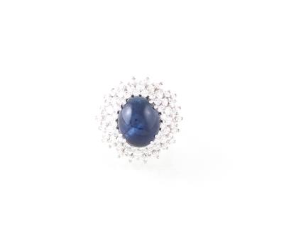 Diamant Saphir Cabochon Ring - Diamanten und exklusive Farbsteinvarietäten
