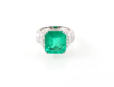 Smaragd-Diamantring ca. 9,00 ct - Diamanten und exklusive Farbsteinvarietäten