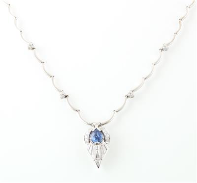 Diamantcollier mit unbehandeltem Saphir - Exklusive Diamanten und Farbsteine