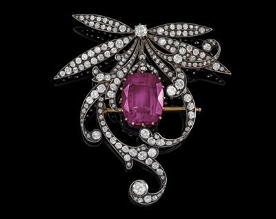 Altschliffdiamant Rubellit Brosche - Exclusive diamonds and gems