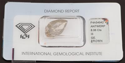 Loser Greyish Brown Diamant im Tropfenschliff 8,06 ct - Exclusive diamonds and gems