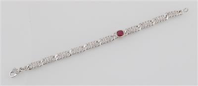 Diamantarmband mit behandeltem Rubin ca. 1,50 ct - Exklusive Farbsteine