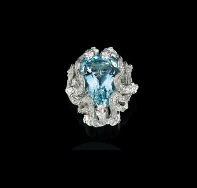 Aquamarinring Medusa ca. 21,40 ct - Diamanti e pietre preziose esclusivi