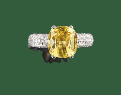 Brillantring mit gelbem Saphir ca. 6,55 ct - Exklusive Farbsteine