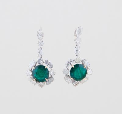 Diamant Smaragd Ohrgehänge - Exklusive Farbsteine