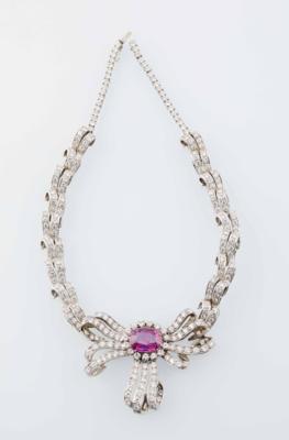 Collier mit Brillanten zus. ca. 50 ct und mit unbehandeltem Pink Saphir ca. 22 ct - Exquisite jewellery