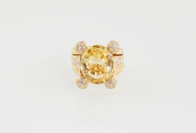 Brillantring mit gelbem Saphir ca. 11,80 ct - Exklusive Farbsteine