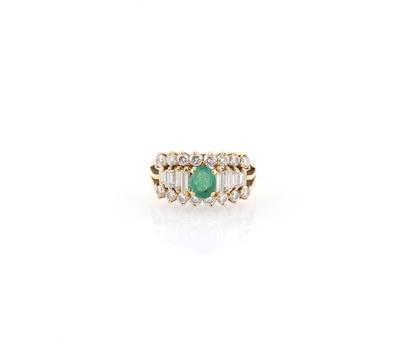 Smaragd Brillant Diamant Ring zus. ca. 0,90 ct - Gioielli