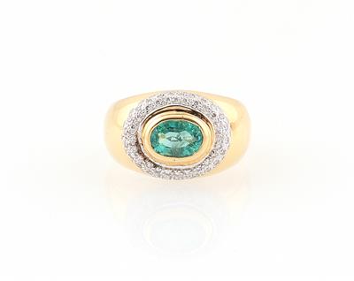 Brillant-Smaragd-Ring zus. ca. 0,80 ct - Gioielli