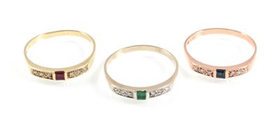 3 Achtkantdiamant Farbsteinringset - Jewellery
