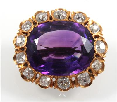 Altschliffdiamant Amethystbrosche - Gioielli