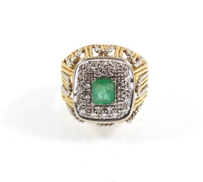 Achtkantdiamant und Smaragdring zus. ca. 0,20 ct - Jewellery