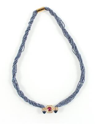 Asprey Kulturperlen Brillant Farbstein Collier - Schmuck Onlineauktion