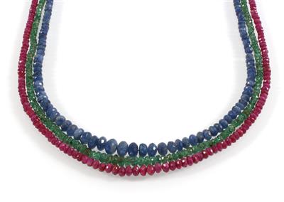 3 Smaragd Rubin Saphir Halsketten - Gioielli