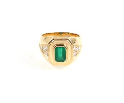 Smaragd-Brillantring ca. 1,20 ct - Schmuck online auction
