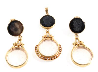 Onyx Bergkristall KameenGemmenschmuckgarnitur - Schmuck online auction