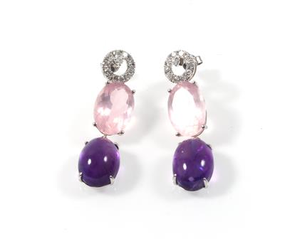 Rosenquarz Amethystohrgehänge - Schmuck Muttertag-Special online auction