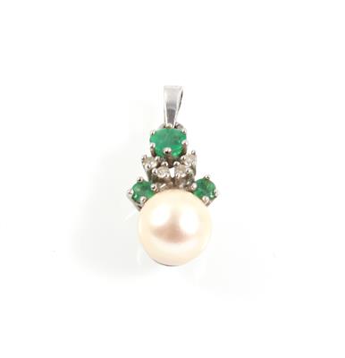 Achtkantdiamant Smaragd Kulturperlenanhänger - Jewellery
