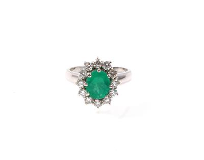 Brillant-Smaragddamenring zus. ca. 0,80 ct - Jewellery