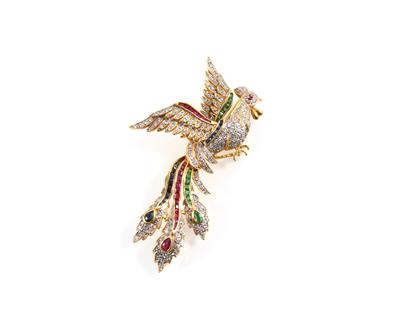 Brillant Farbsteinbrosche Pfau - Jewellery