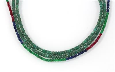 Rubin Saphir Smaragd Halskette und Smaragdhalskette 2-reihig - Schmuck