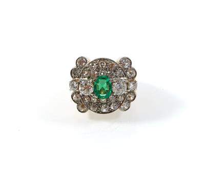 Brillant Altschliffdiamant Smaragd Ring - Gioielli