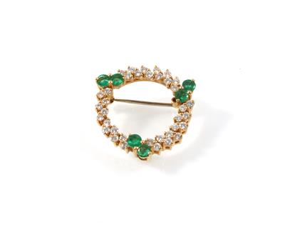 Brillant Smaragd Brosche zus. ca. 0,75 ct - Jewellery