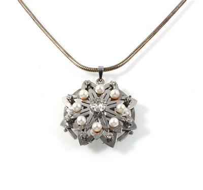 Kulturperlen Brillantanhänger zus. ca. 1,10 ct - Schmuck Schwerpunkt Flora & Fauna