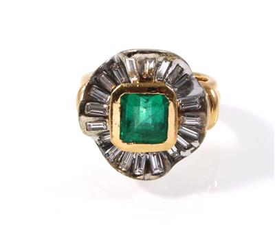 Diamant-Smaragddamenring zus. ca. 1,40 ct - Gioielli