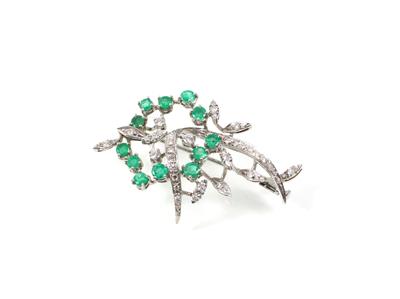 Diamant Smaragdbrosche - Jewellery
