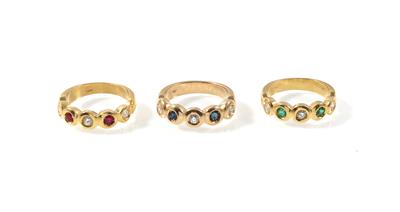 3 Brillant Farbsteinringe - Jewellery