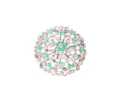 Brillant Diamant Smaragdbrosche - Schmuck
