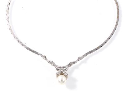 Diamant Kulturperlencollier zus. ca. 0,20 ct - Gioielli