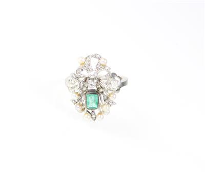 Kulturperlen Diamant Smaragdring - Schmuck
