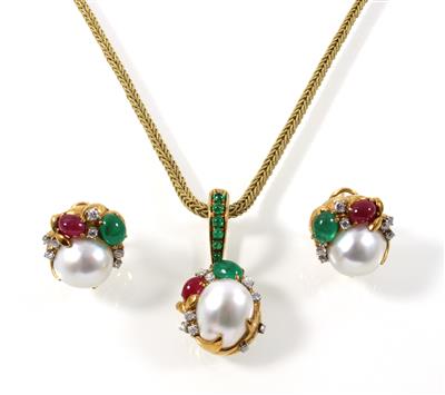 Smaragd Rubin Kulturperlengarnitur - Jewellery