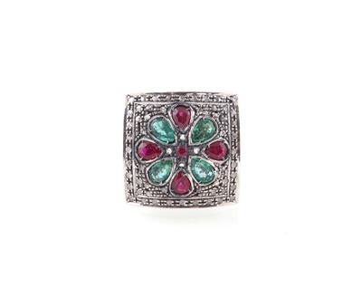 Diamant Rubin Smaragdring - Klenoty