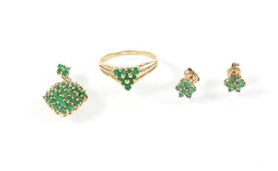 Smaragd Ring, Anhänger, Ohrstecker (Set) - Jewellery