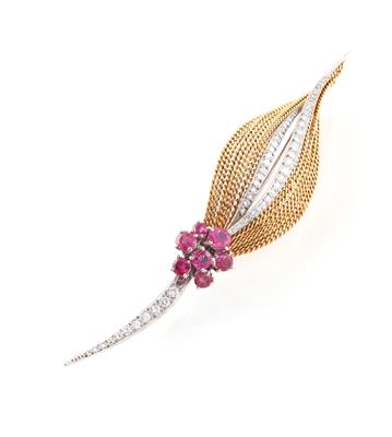 Brillant Rubin Brosche - Jewellery