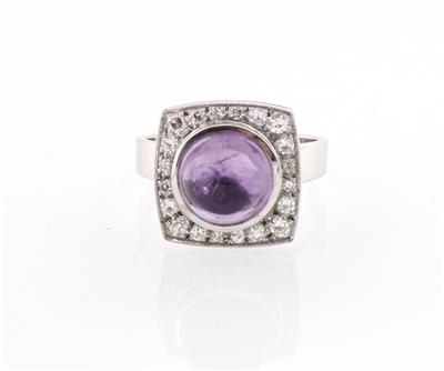 Achtkantdiamant Amethystcabochon Ring - Gioielli