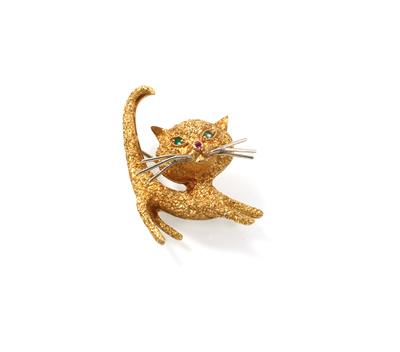 Rubin Smaragdbrosche Katze - Jewellery