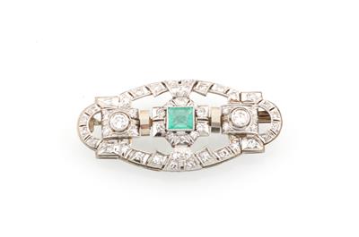 Diamant Smaragd Brosche - Klenoty