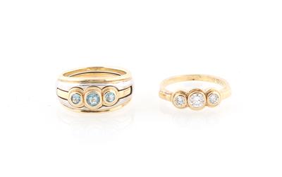 Brillant Aquamarin Ringset - Schmuck