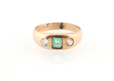 Altschliff Diamant Smaragd Imitationsstein Ring - Klenoty