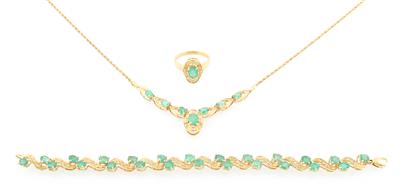 Diamant Smaragd Damenschmuck Garnitur - Gioielli