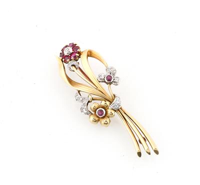 Diamant Rubin Brosche - Jewellery