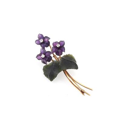 Brillant Amethyst Nephrit Blütenbrosche - Jewellery